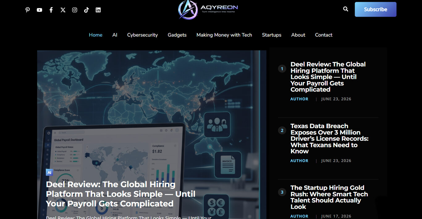 Aqyreon website designed by Webteqno — Technology Media / Publishing