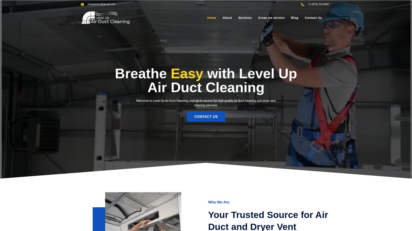Level Up Air Duct Cleaning website designed by Webteqno — Home Services / Air Duct Cleaning in Metro Atlanta, Georgia, USA