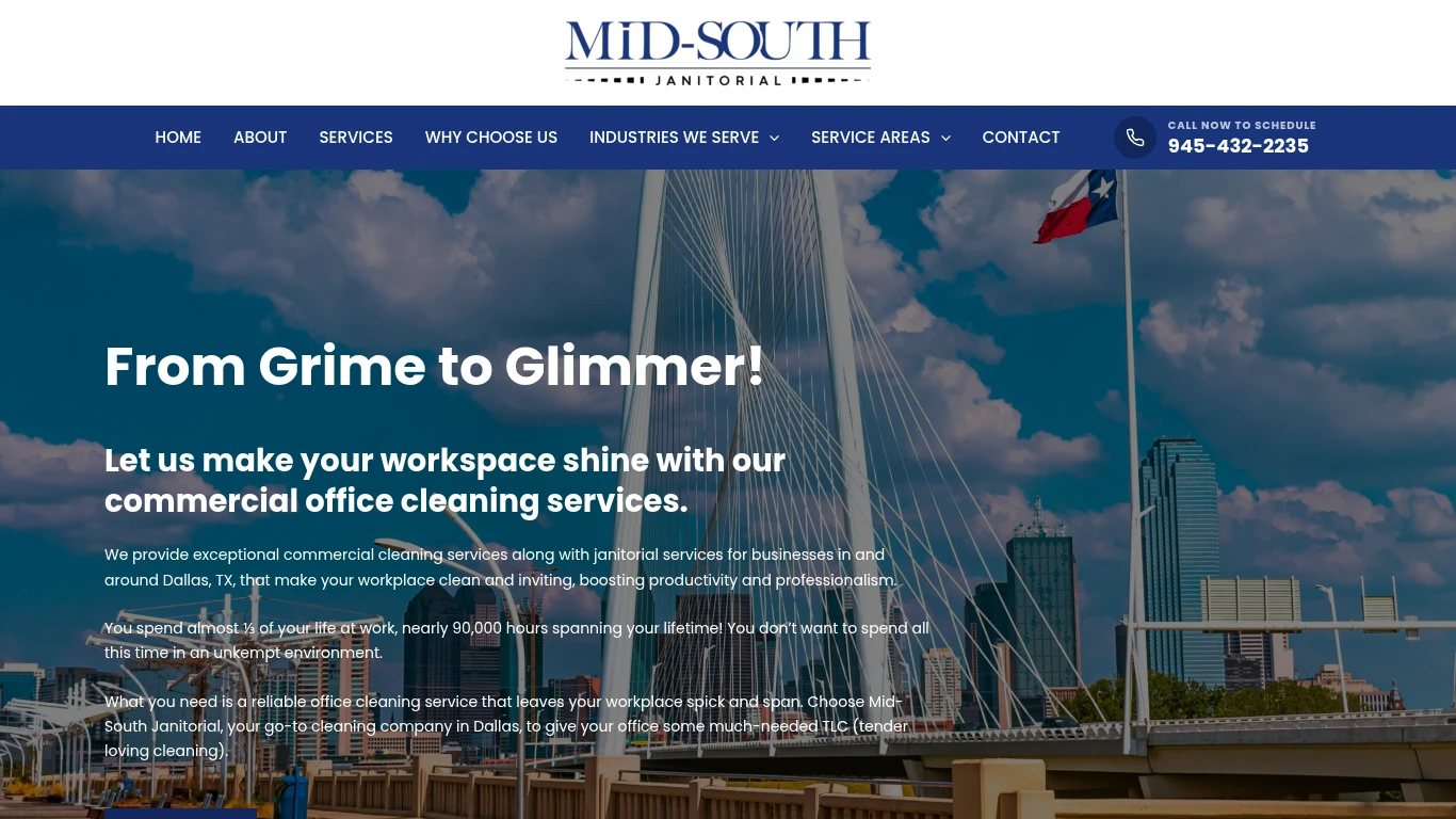 Mid-South Janitorial website designed by Webteqno — Commercial Cleaning / Janitorial Services in Dallas, Texas, USA