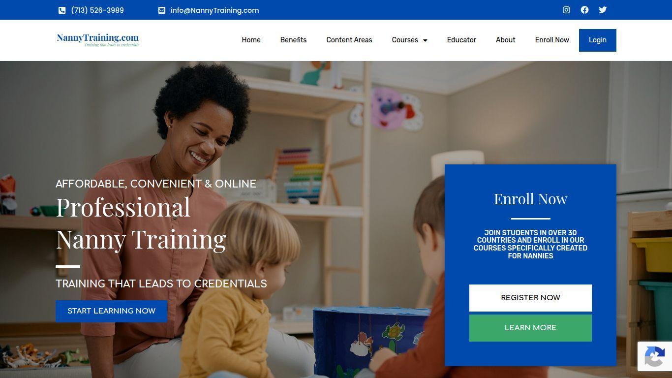 NannyTraining.com website homepage screenshot